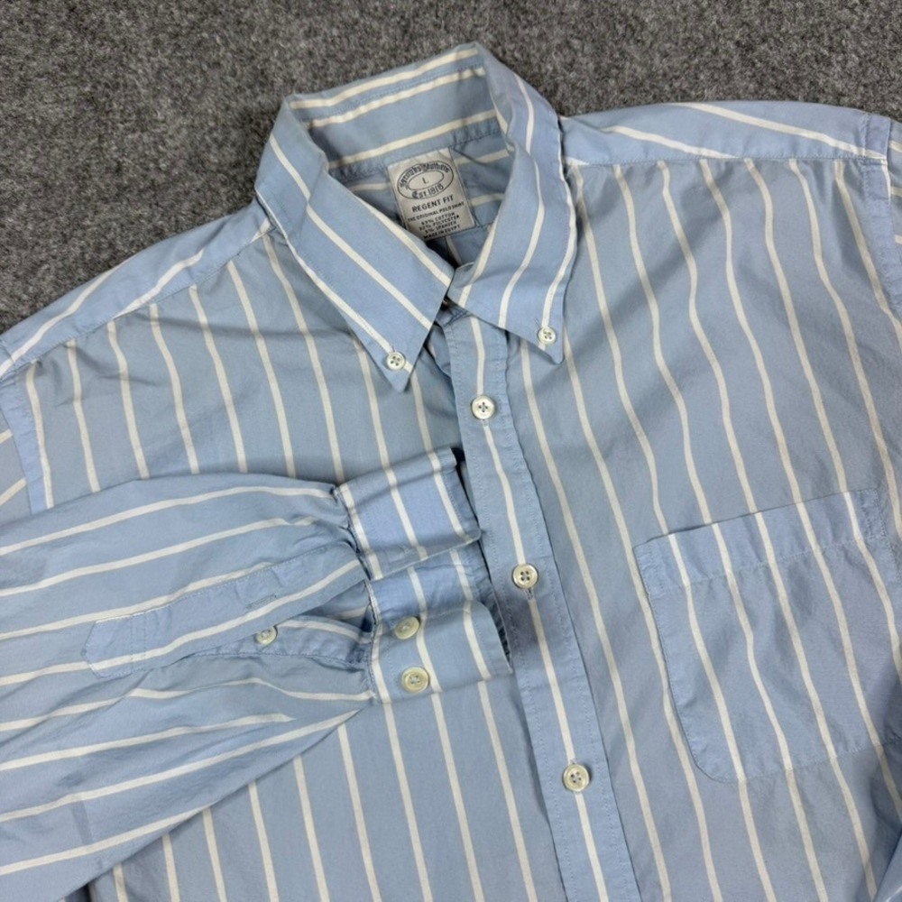 Brooks Brothers Button Down Shirt Mens Large Blue Regent Fit Stretch Long Sleeve